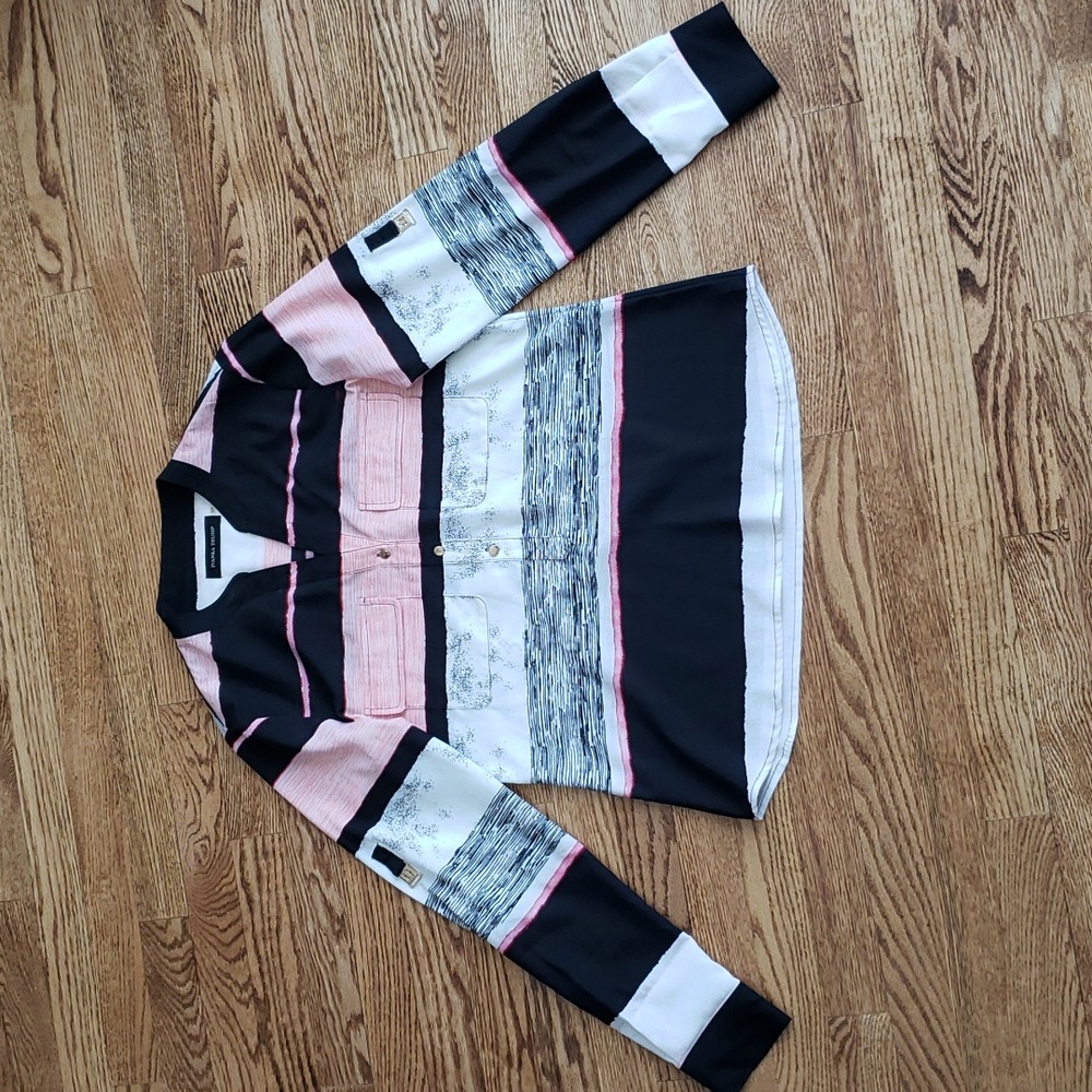 (S) Ivanka Trump Striped Business Casual Lightweight Blouse Office Formal Wear